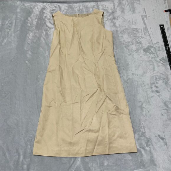 Talbots Mini Tank Dress Petite 10 Tan Silk Cotton Lined Vintage Career‎ Back Zip - Picture 1 of 11